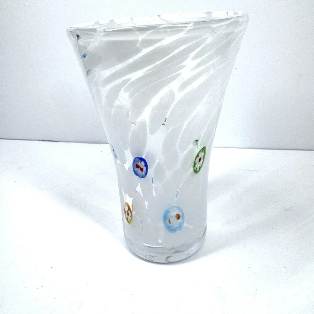 Amici Hand Blown Art Glass‎ Tumbler Millefiori Confetti Swirl 6in